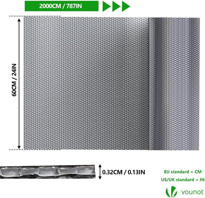 VOUNOT Isolierfolie Dämmfolie 20m x 60cm x 3.2mm, Doppelte Alu-Luftpolsterfolie Heizkörper Reflexion