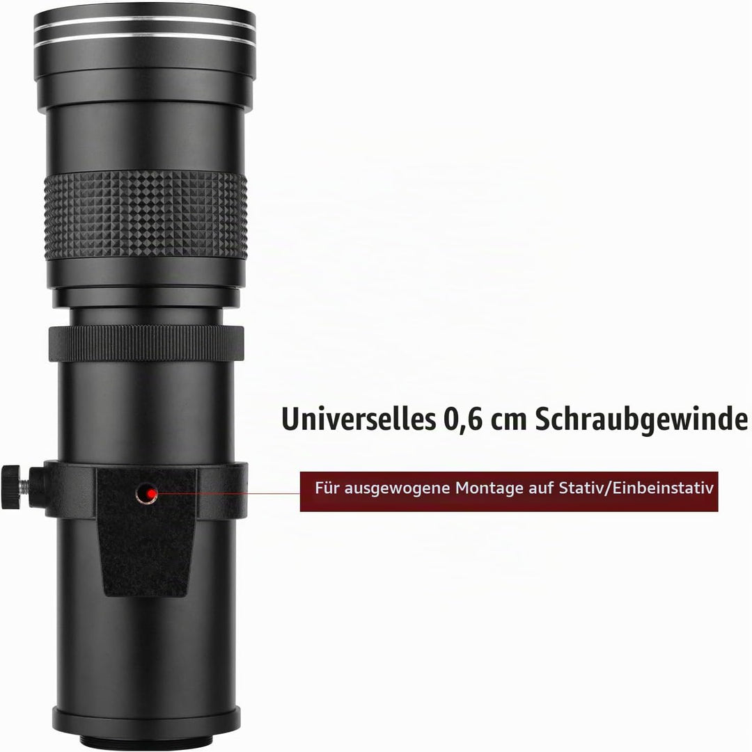 Andoer Kamera-MF-Supertelezoomobjektiv F/8.3-16 420–800 mm T-Mount Universal-1/4-Gewinde Ersatz-Voll