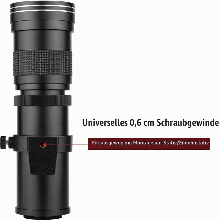 Andoer Kamera-MF-Supertelezoomobjektiv F/8.3-16 420–800 mm T-Mount Universal-1/4-Gewinde Ersatz-Voll