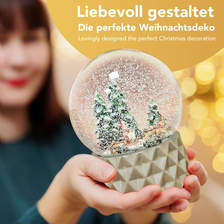 Schneekugel Nostalgie Nostalgie Schlittenfahrt auf Sockel kubisch beige | Pure-Line | Schüttelkugel