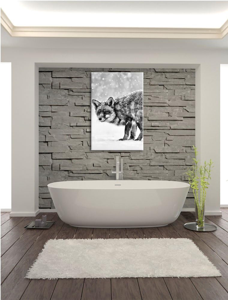 Pixxprint Monocrome, Roter Fuchs im Schneegestöber, Format: 100x70 auf Leinwand, 100x70