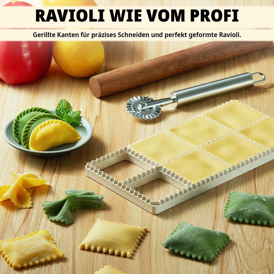 Ravioli Maker Set, 5-teilig, 8er Ravioliform mit Nudelholz &amp; Teigrädchen, 5-Teilig