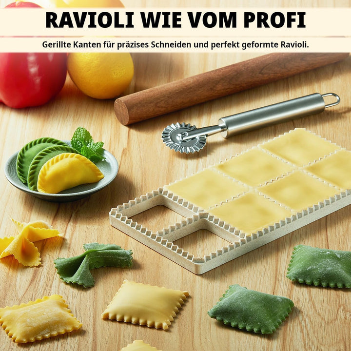 Ravioli Maker Set, 5-teilig, 8er Ravioliform mit Nudelholz &amp; Teigrädchen, 5-Teilig