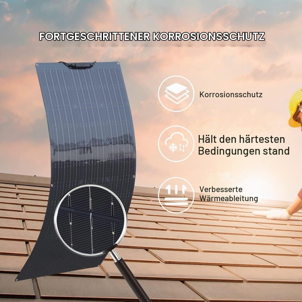 WUZECK 200w 12v/24v Solarpanel Solarmodul Solarpanel-Set, 2 x100W Flexible Solarpanel monokristallin