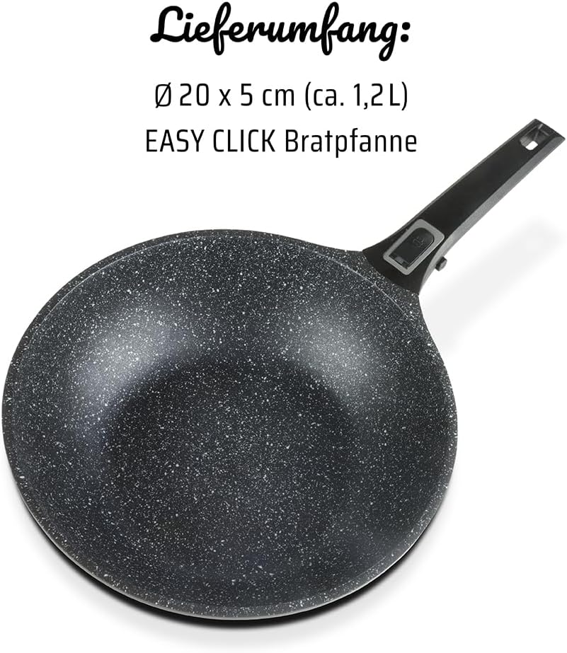 GSW 167789 Bratpfanne Easy Click 20cm mit abnehmbarem Griff, Aluminium, Kunststoff, schwarz