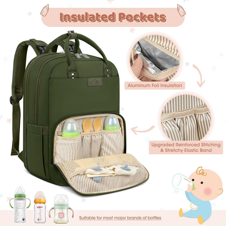 RAINSMORE Baby Wickelrucksack Gross Wickeltasche Rucksack mit Kinderwagengurten und Wickelunterlage