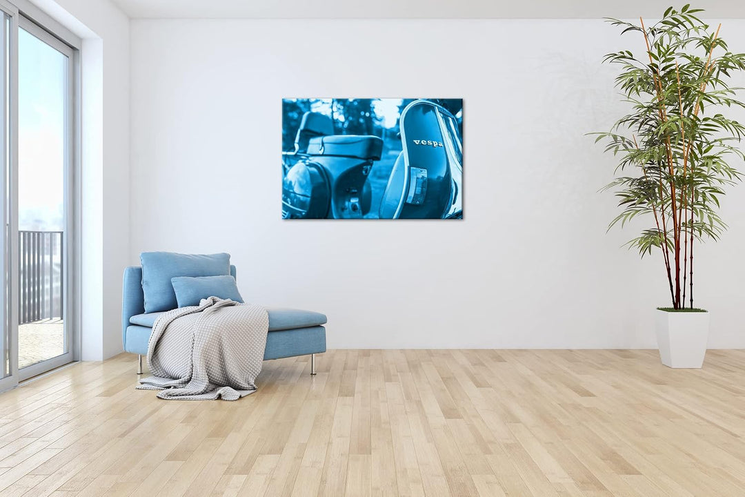 deyoli Vespa Motorrad in schöner Landschaft Format 60x40 Effekt: Monocrome Blau als Leinwandbild, Mo