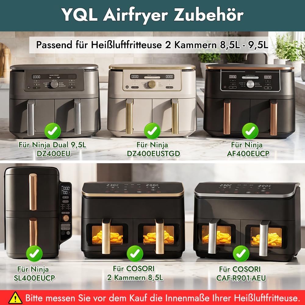 YQL Airfryer Zubehör für COSORI 2 Kammern 8,5L/Ninja Dual 9,5L, Borosilikatglas Auflaufform hitzebes