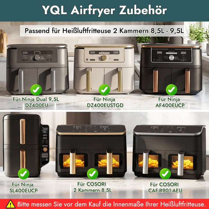 YQL Airfryer Zubehör für COSORI 2 Kammern 8,5L/Ninja Dual 9,5L, Borosilikatglas Auflaufform hitzebes