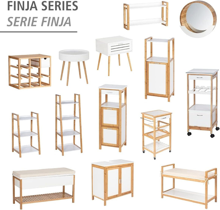 WENKO Beistelltisch Finja, moderner runder Couchtisch mit Tablett &amp; Staufach, Scandi Chic Nachttisch