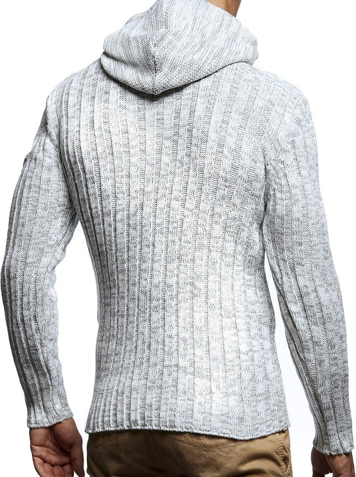 Leif Nelson Herren Strickpullover mit Kapuze/Hochwertiger Winterpullover im Regular Fit Schnitt, ide