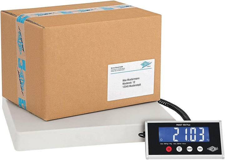 Wedo 507610010 Paket-Waage mit Zählfunktion 100 Plus inkl. Netzgerät, 100kg/ 10g 100kg/10g, 100kg/10