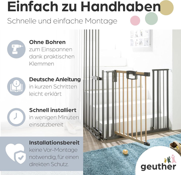 Treppenschutzgitter Easylock Plus zum Klemmen für Öffnungen von 84.5-124.5 cm aus Holz & Metall Brei