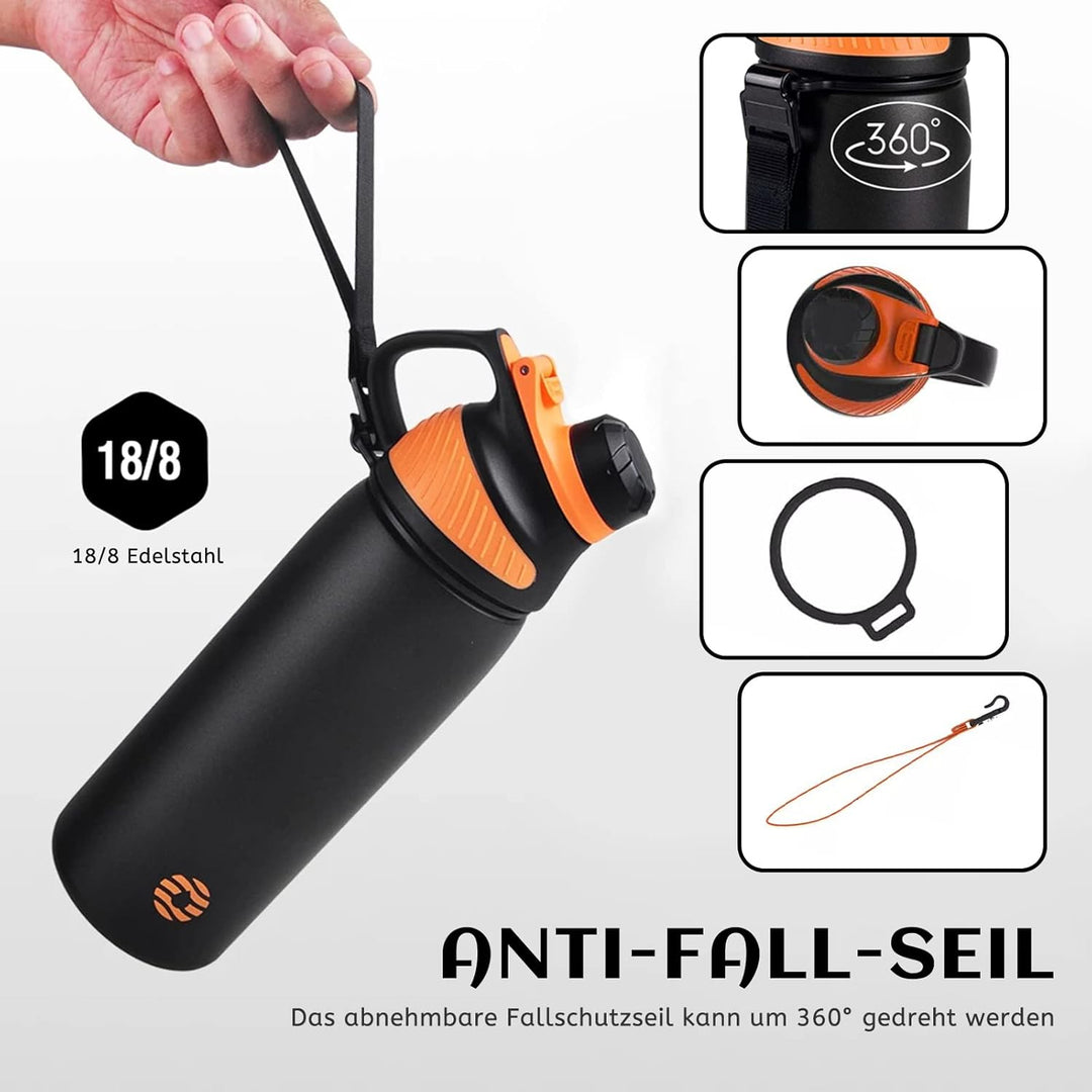 Fjbottle Edelstahl Trinkflasche Sport mit Magnetischem Deckel 1L, 800ml, 600ml, 400ml BPA-Frei Ausla