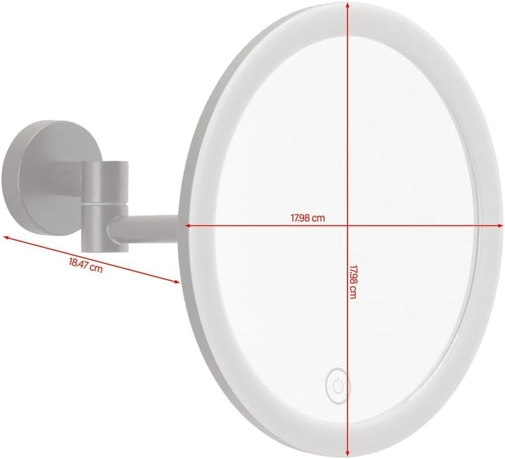 tesa VISIOON LED-Kosmetikspiegel - kabelloser Schminkspiegel mit dimmbarer Beleuchtung - Touch Contr