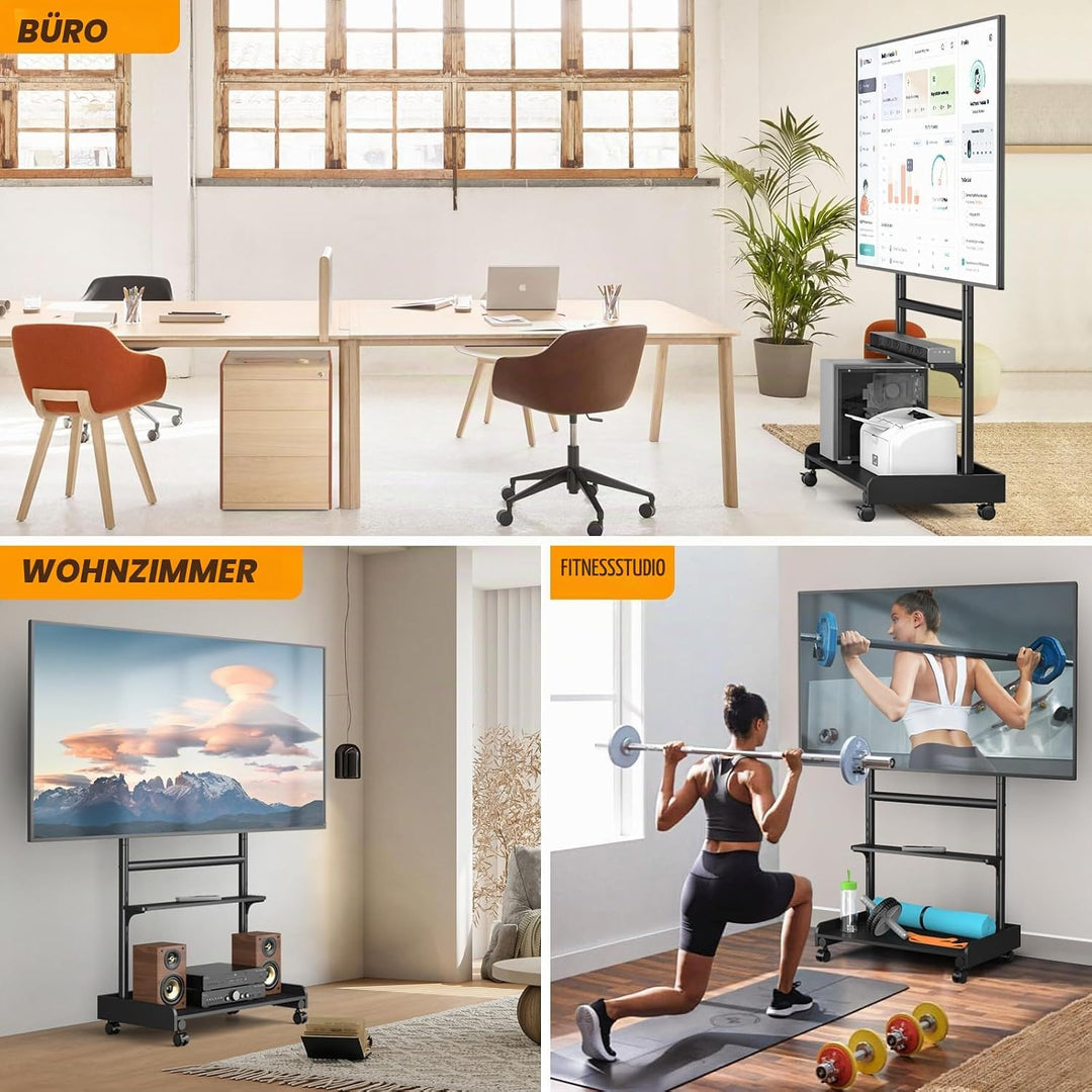 TVON TV Ständer Rollbar TV Rollwagen Für 40 bis 86 Zoll Flach &amp; Curved Fernseher, Höhenverstellbarer