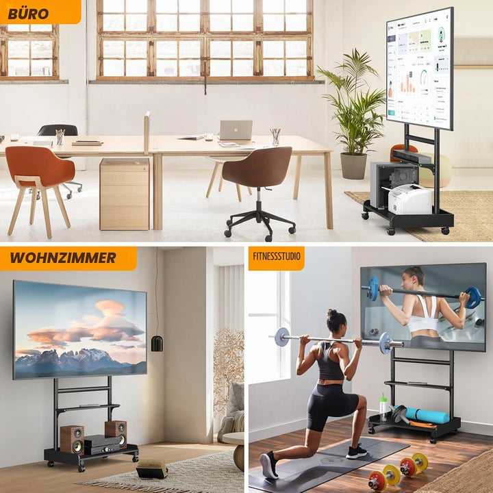 TVON TV Ständer Rollbar TV Rollwagen Für 40 bis 86 Zoll Flach &amp; Curved Fernseher, Höhenverstellbarer