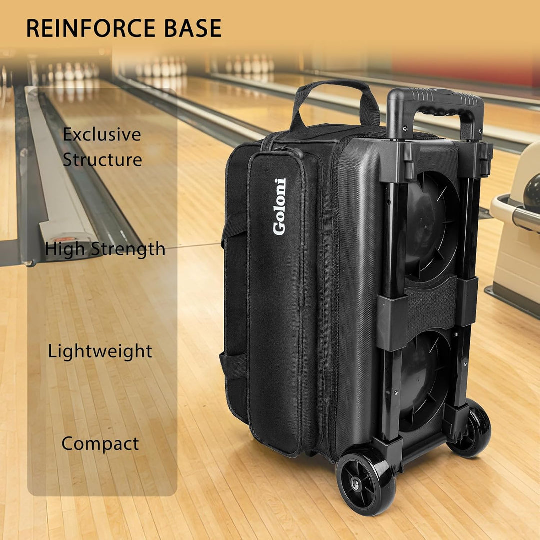 Goloni Bowling Roller Taschen,Bowling Ball Tasche,zwei Ball Bowling Tasche mit Rädern Schwarz, Schwa
