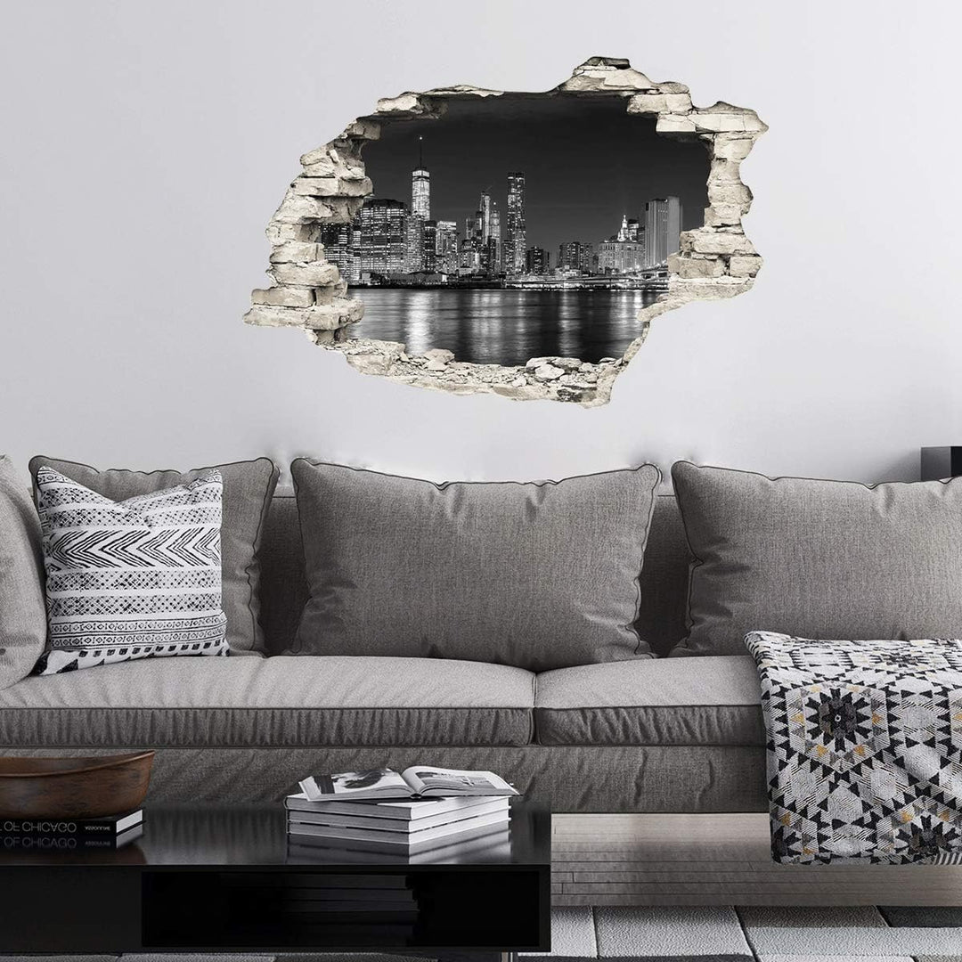 Sticker 3D Effekt | Wandaufkleber New York Skyline - Tapete Dekoration optische Täuschung Raum und W