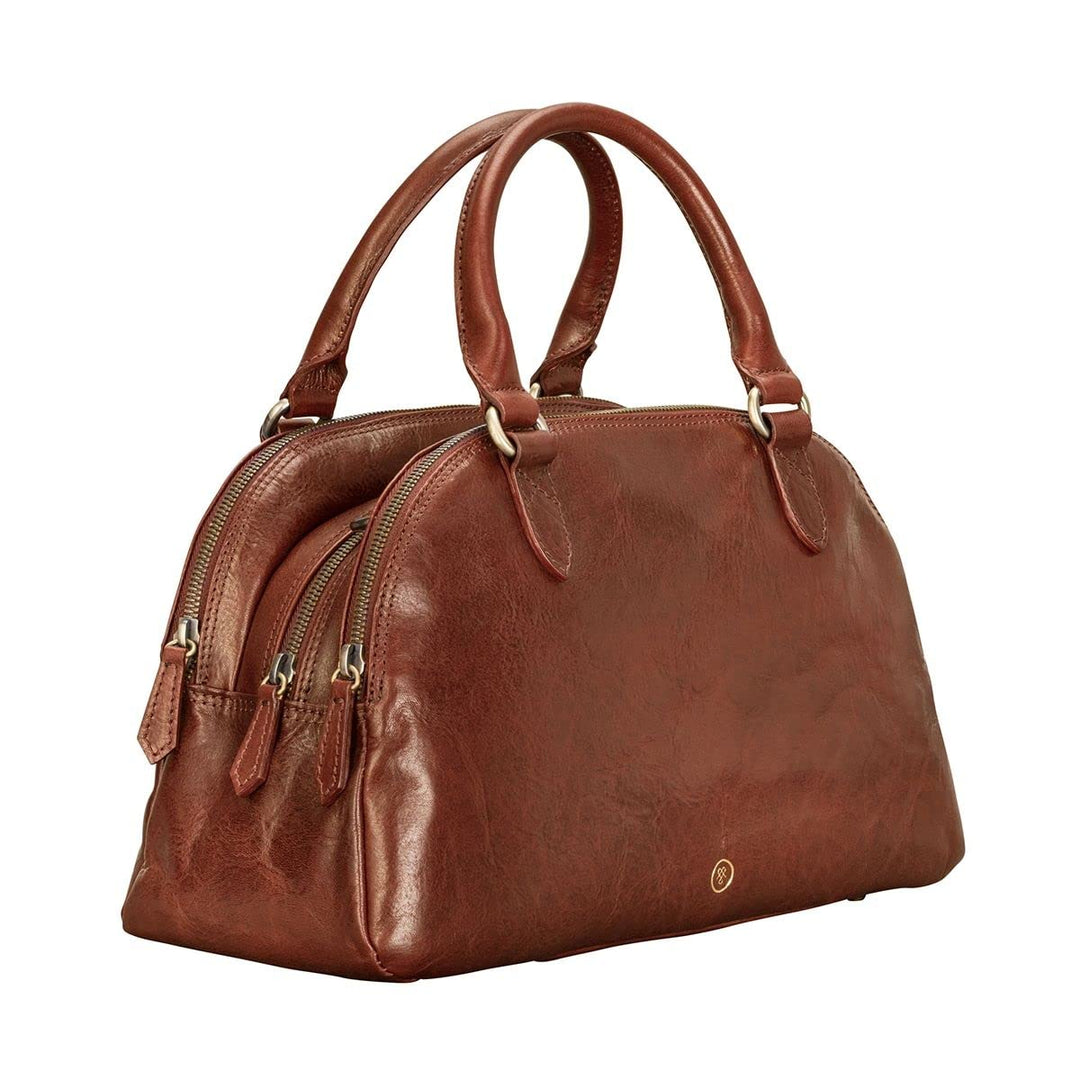 Maxwell Scott Hochwertige Damen Leder Bowling Bag Handtasche LilianaS in Cognac Braun, Cognac Braun