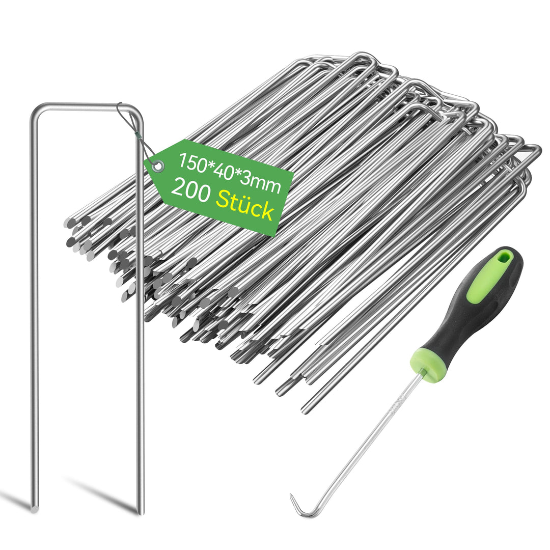 Graxury 200 Stück 15cm Ø 3mm Schwere Gartennägel Stahlpfähle - Verzinkte Stahlklammern zur Sicherung