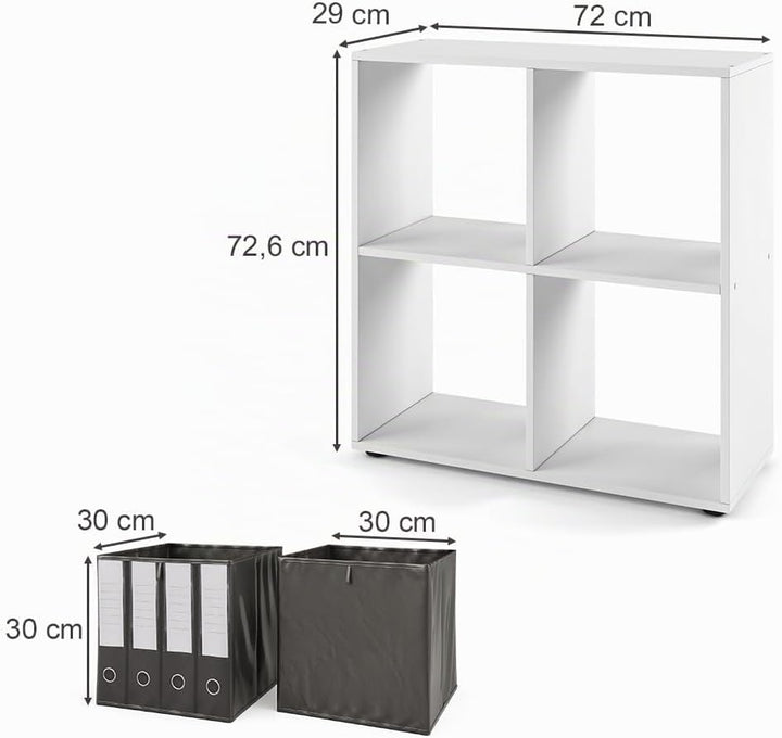 Vicco Raumteiler Tetra, Weiss, 72 x 72.6 cm mit 2 Faltboxen Raumteiler 73x72 cm mit Faltbox Ordner W