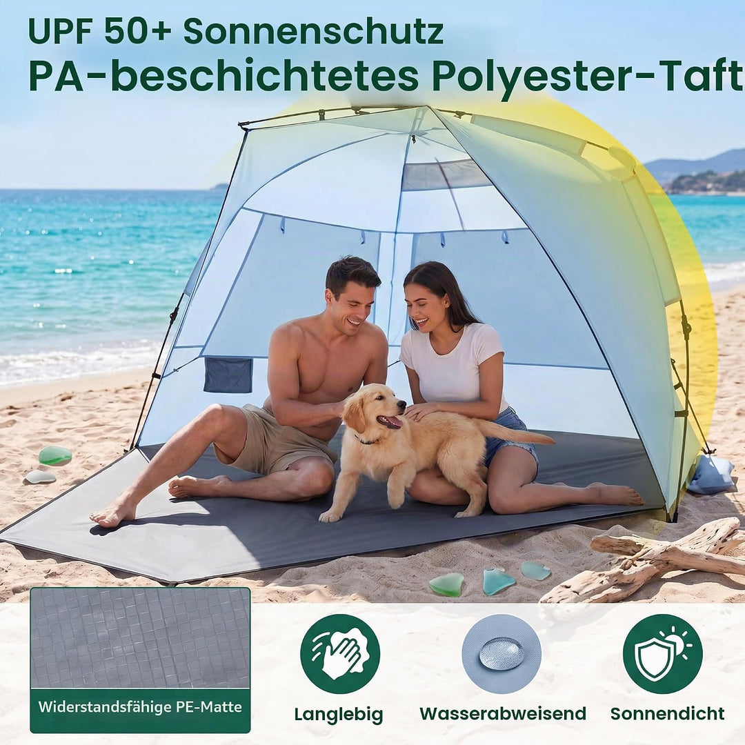 HOMASIS Pop-up Strandmuschel, wetterfestes Strandzelt für 3-4 Personen mit erweiterbarem Boden, Mesh