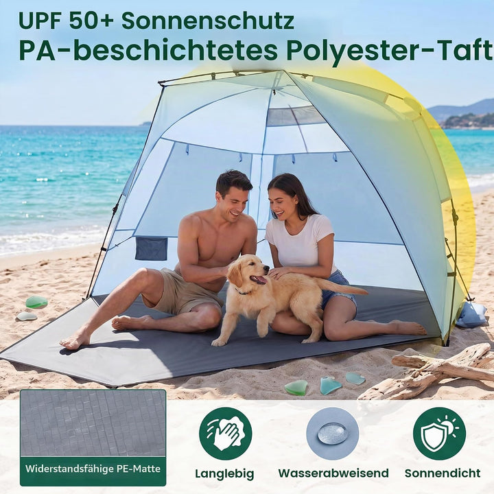 HOMASIS Pop-up Strandmuschel, wetterfestes Strandzelt für 3-4 Personen mit erweiterbarem Boden, Mesh