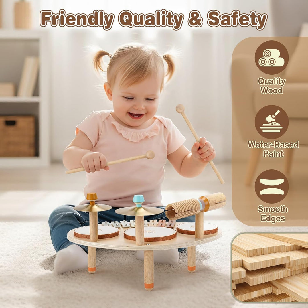 Holzspielzeug Schlagzeug Kinder Trommel Xylophon Musikinstrumente Kinder Spielzeug ab 3 4 5 Jahre Ju