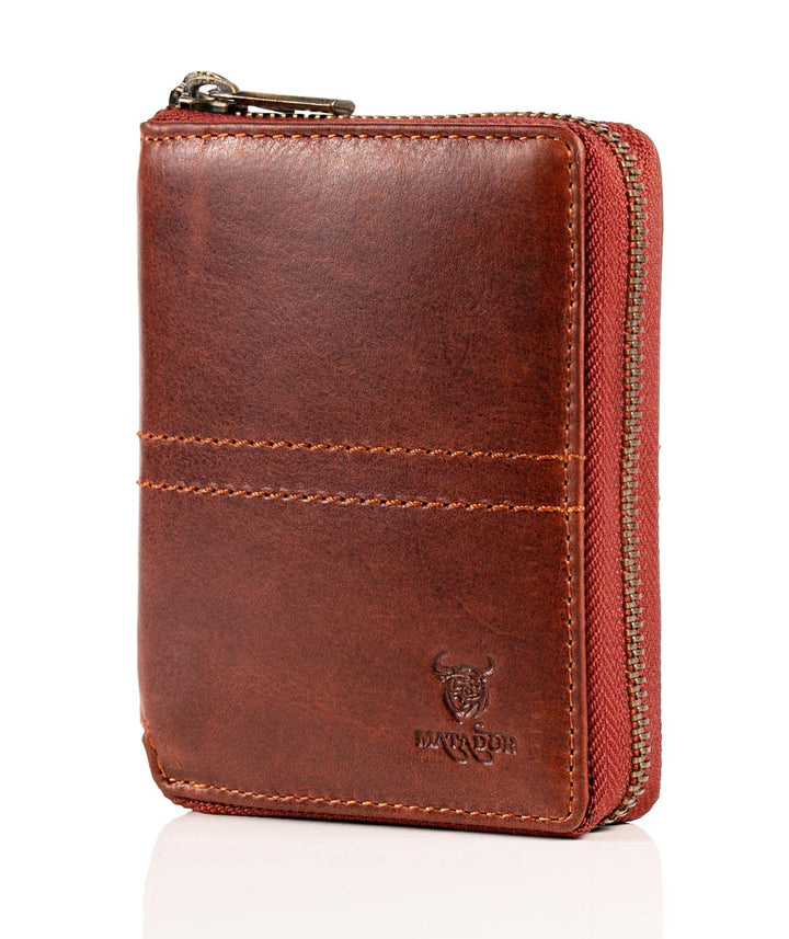 MATADOR Leder Damen Herren Geldbörse Portemonnaie TüV geprüfter RFID & NFC Schutz Antik Vintage Brau