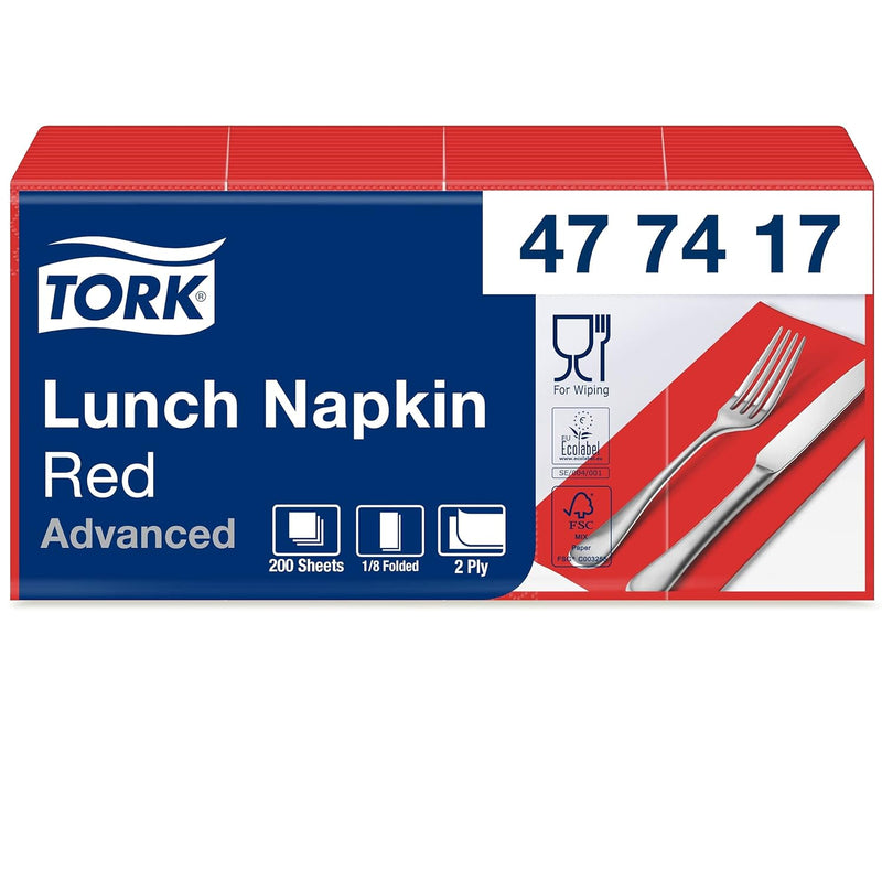 Tork 477417 Lunchservietten Rot 1/8 Falz / 2-lagige, vorgefaltete Papierservietten für Snacks oder k