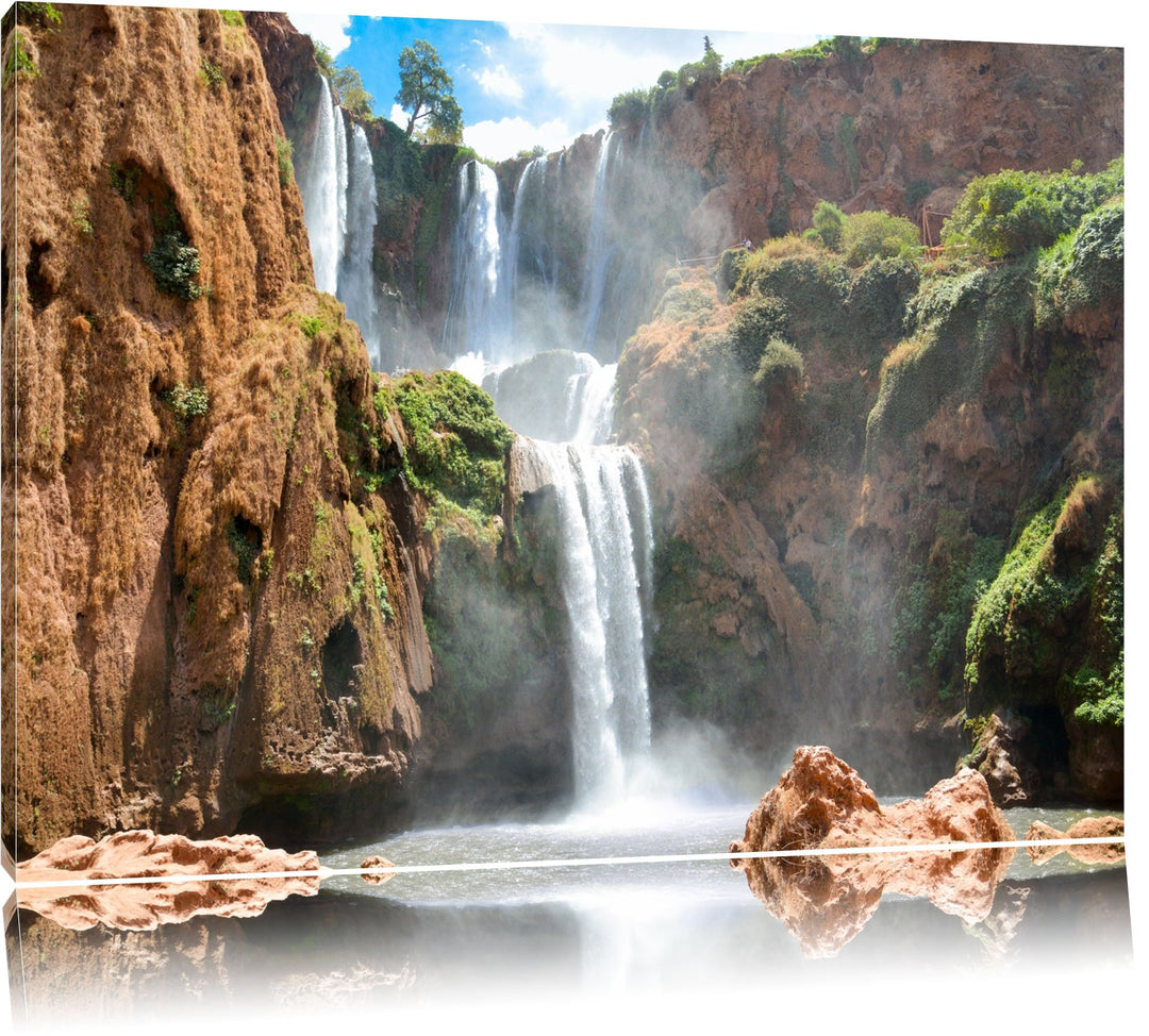 Spektakulärer Wasserfall Format: 100x70 auf Leinwand, XXL riesige Bilder fertig gerahmt mit Keilrahm