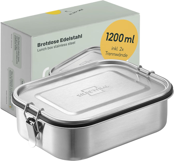 SILBERTHAL Brotdose Edelstahl mit Fächern – 1200ml Lunchbox Erwachsene – Auslaufsicher & Leicht – Mi