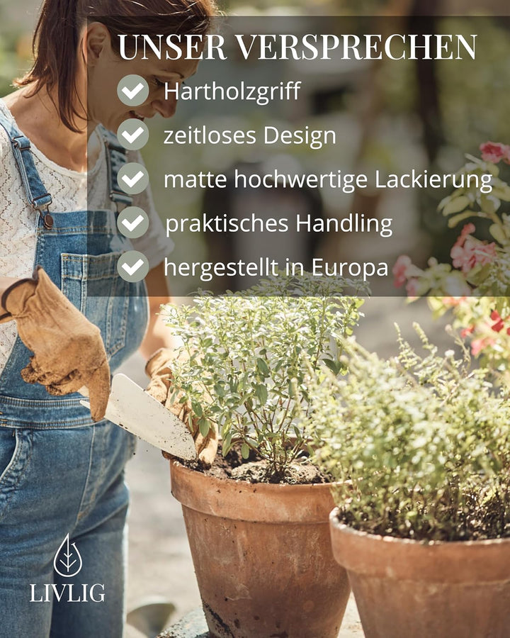 LIVLIG Gartenwerkzeug Set 3-teilig, hochwertige Gartengeräte aus Stahl & Eichenholz Made in Europa,