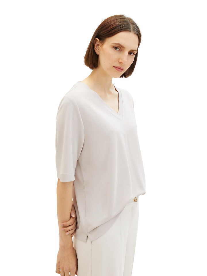 TOM TAILOR Damen Basic T-Shirt mit V-Ausschnitt M 16339 - Clouds Grey, M 16339 - Clouds Grey