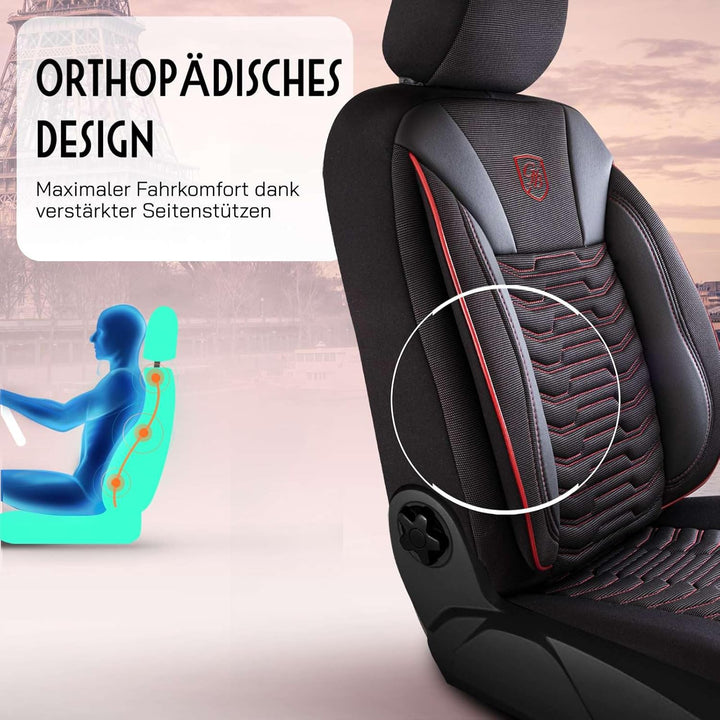 Autositzbezüge Universal für PKW & SUV – Premium Vordersitze Auto Sitzbezug aus Piqué-Stoff, Schwarz