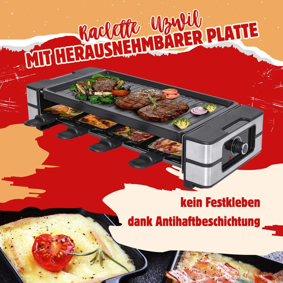 Syntrox 8er 4in1 Raclette Grill| Tischgrill | Pfännchen| 8 Personen, einfache Reinigung, robust und