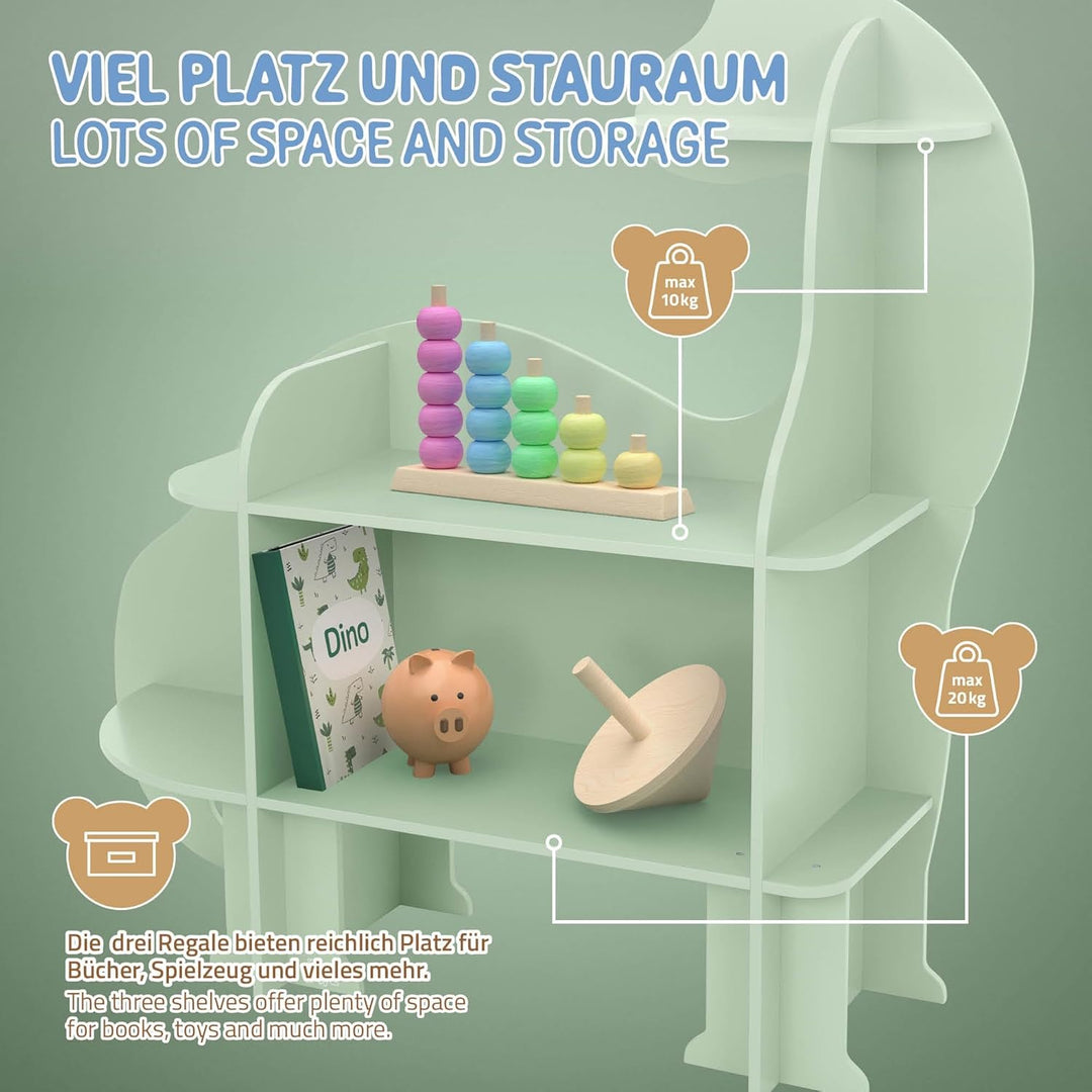 Joyz Kinderregal 3 Ebenen, Dinosaurier, Spielzeugregal Holz mit offenen Regalen, 110x31x110 cm, Büch