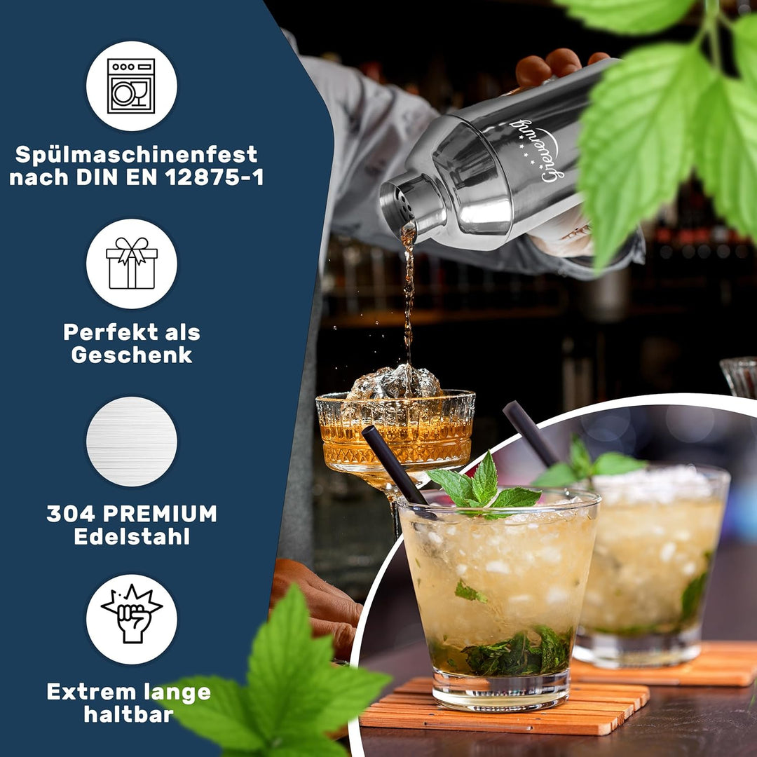 Grevening® Cocktail Shaker Set 16-teilig in praktischer und edler Holzkiste, tolle Geschenkverpackun