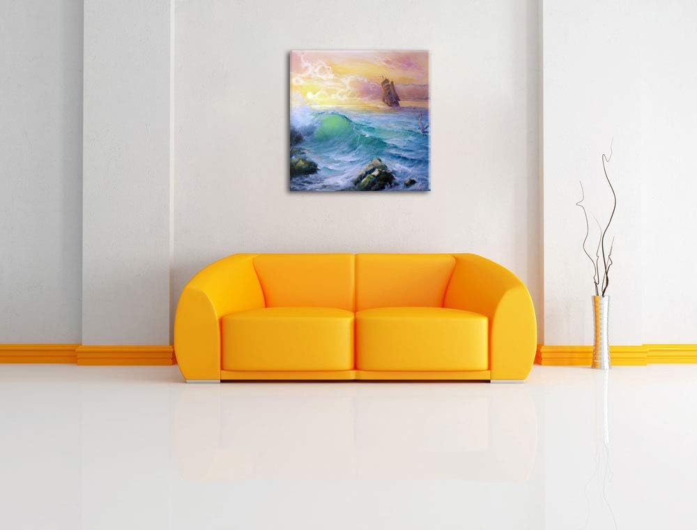 Sturm überm Meer Kunst, Format: 70x70 auf Leinwand, XXL riesige Bilder fertig gerahmt mit Keilrahmen