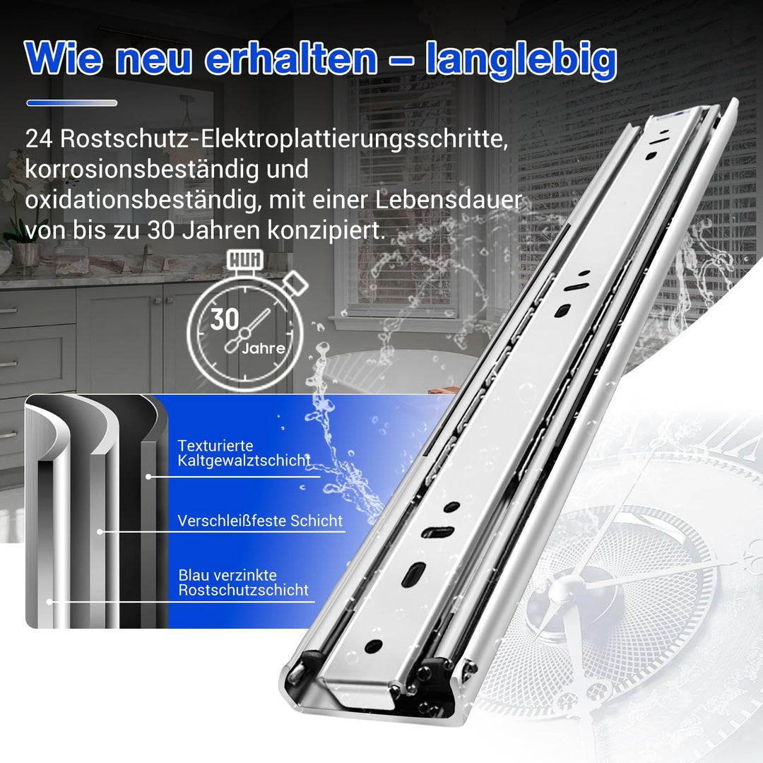 Strapazierfähige Schubladenschienen, Vollauszug, Seitenmontage, 35,6 cm, 45,4 cm, 50,6 cm, 50,4 cm,