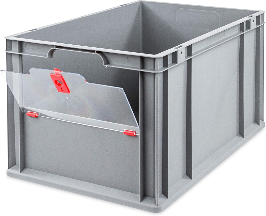 aidB Eurobox NextGen Insight Cover rot, 600x400x320 mm, Cover hoch, robuste Regalbox mit Entnahmeöff