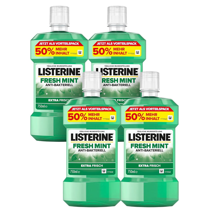LISTERINE Fresh Mint (4 x 750 ml), antibakterielle Mundspülung mit ätherischen Ölen für einen frisch