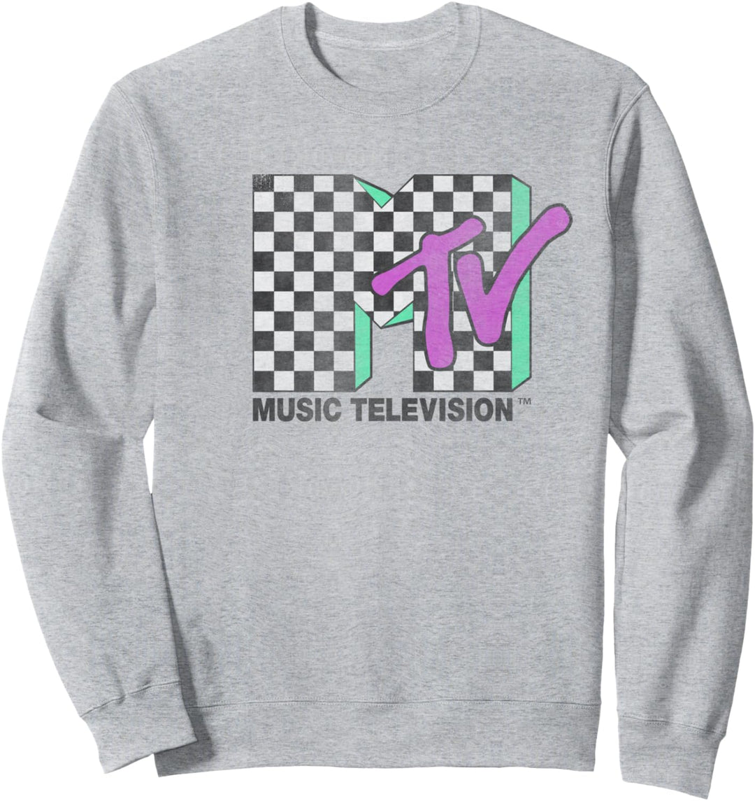 MTV Checkered Distressed Retro Logo Sweatshirt