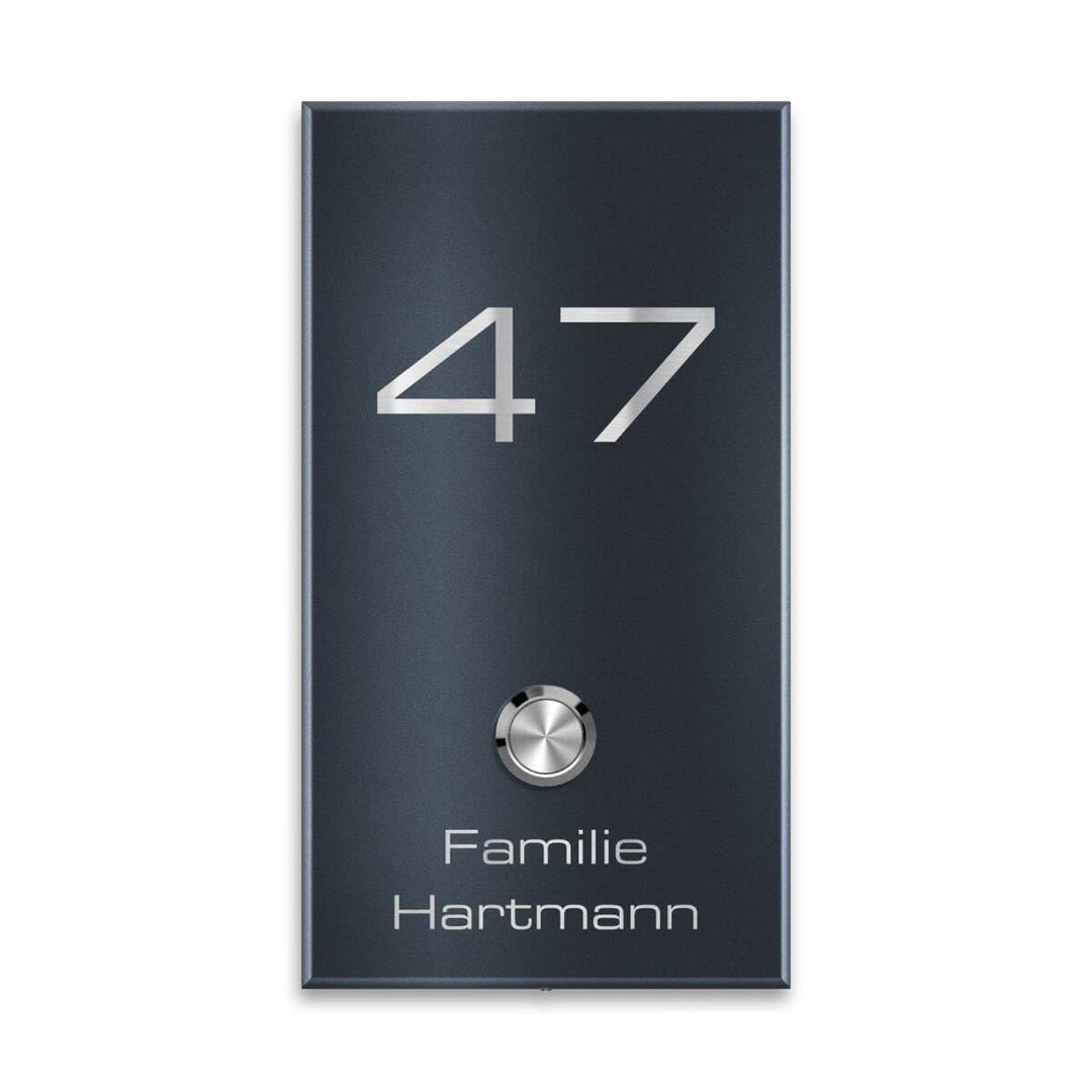Metzler® Funkklingel mit gravierbarem Namensschild und Hausnummer RAL 7016 Anthrazit erweiterbar bis