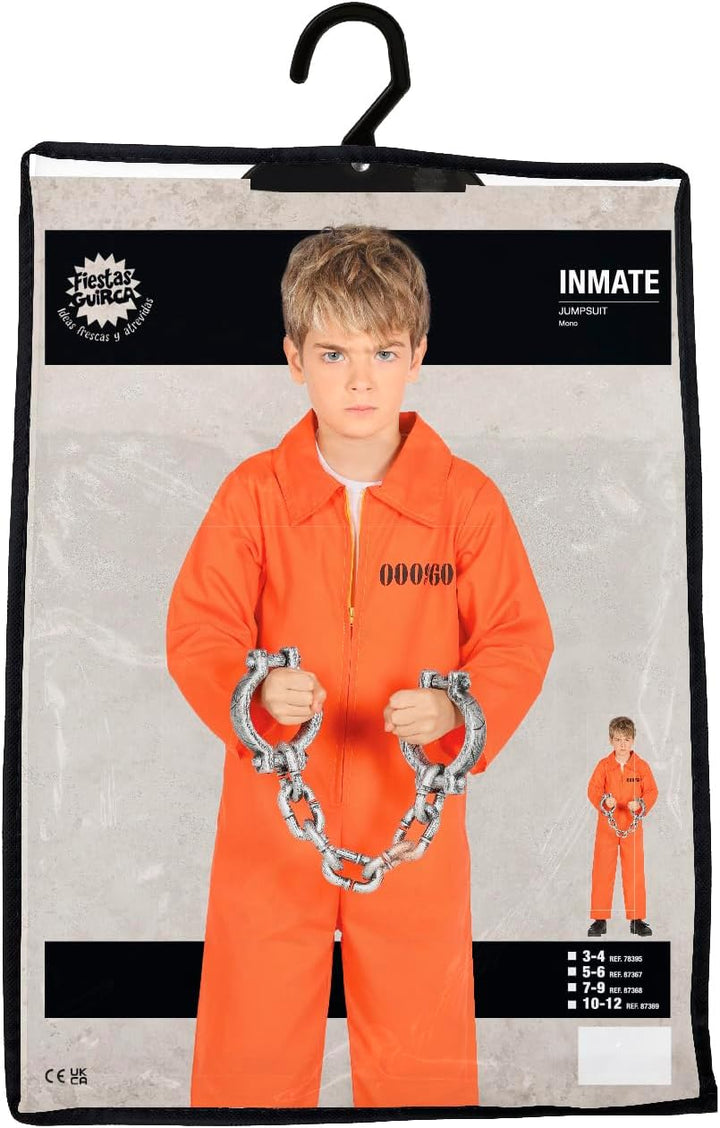 FIESTAS GUIRCA Amerikanischer Sträfling Halloween Kostüm Kinder – Orange Häftling Gefangenen Overall