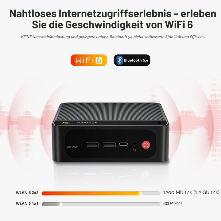 Beelink Mini PC SER5 MAX, AMD Ryzen 7 6800U, 8C/16T bis zu 4.7GHz, 32GB LPDDR5 RAM 1TB M.2 PCIe SSD