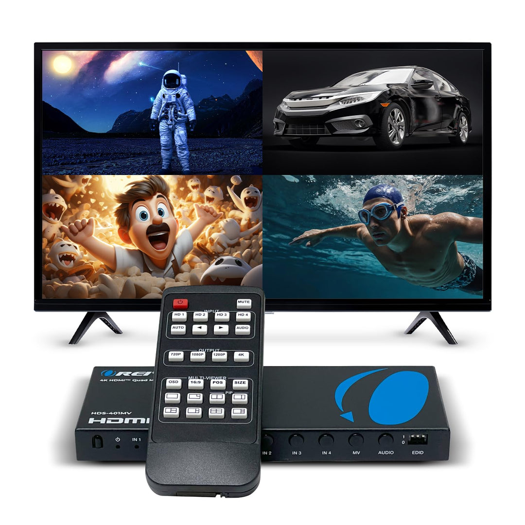 Orei Quad Multi HDMI Viewer 4 in 1 Out HDMI Switcher 4 Ports Seamless Switcher und IR Remote Support