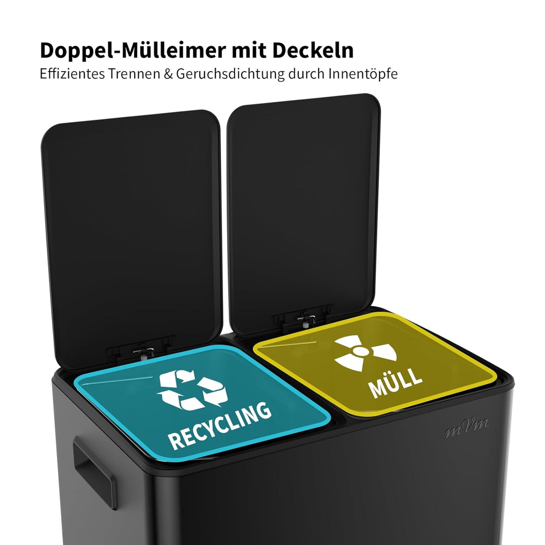 mVm Mülleimer Küche,40 Liter Treteimer,2x20L Doppelter Abfalleimer 2er-Mülleimer Mülltrennung mit In
