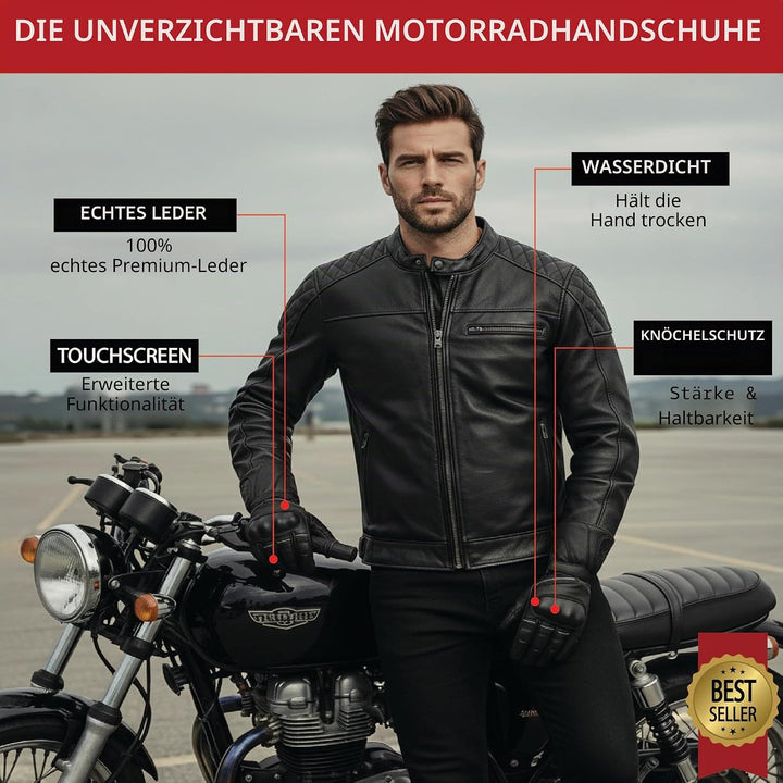 Hand Fellow Echtes Leder Winter Motorradhandschuhe wasserdichte Winter Motorbike Gloves Winddicht To
